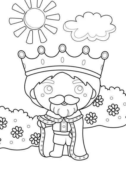 Cute King Classic Bedtime Stories Humpty Dumpty Egg Cartoon Coloring — Stock Vector