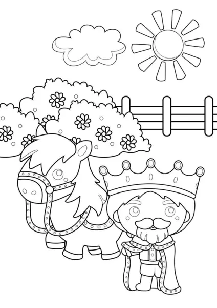 Cute King Horse Classic Bedtime Stories Humpty Dumpty Egg Cartoon — Stock Vector