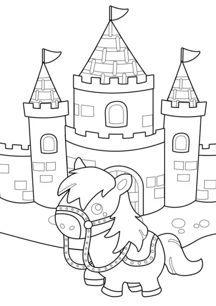 Cute Castle Horse Classic Bedtime Stories Humpty Dumpty Egg Cartoon — Stock Vector