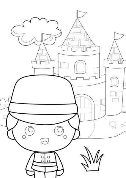 Cute Soldier Boy Castle Classic Bedtime Stories Humpty Dumpty Egg — Stock Vector