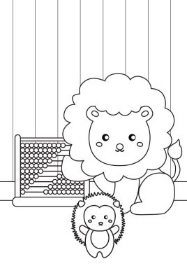 Çocuklar ve Yetişkinler için Sevimli Matematik ve Hayvan Karikatür Renklendirme Etkinliği