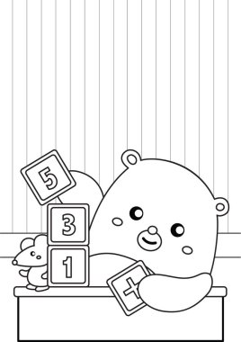 Cute Mathematics and Animal Cartoon Coloring Activity for Kids and Adult clipart
