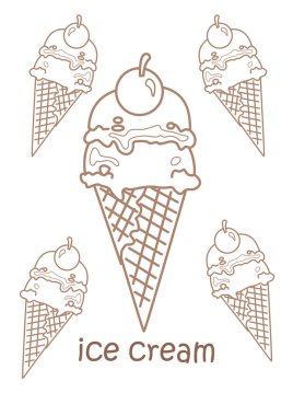 Dondurma Sözcük Hazinesi Okulu için Alfabe I Çocuklar ve Yetişkinler için Çizgi Film Renklendirme Etkinliği