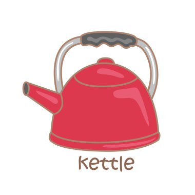 Kettle Sözcük Hazinesi Okul Dersi için K Alfabesi Çizim Vektörü Clipart Çıkartma Arkaplanı