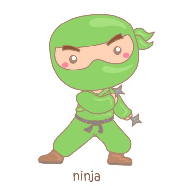 Ninja Sözcük Hazinesi Okulu Ders Çizim Vektörü Clipart Çıkartma Arkaplanı Alfabesi N