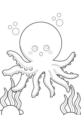 Ahtapot Sualtı Hayvan Balığı Çocuklar ve Yetişkinler için Çizgi Film Etkinliği