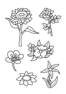 Güzel Vahşi Çiçekler Doğa Çizgi Filmleri Çocuklar ve Yetişkinler için Renklendirme Etkinliği