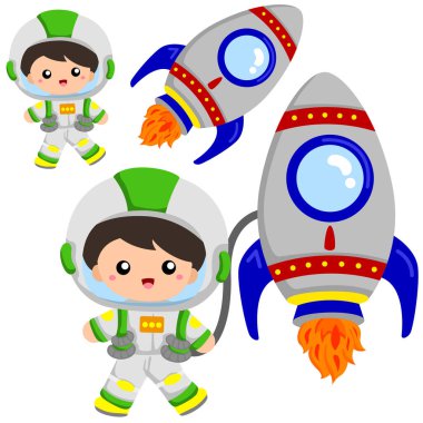 Astronot Çocuklar Dış Uzay Çizgi Filmi İllustratrion Vektör Clipart Arkaplan Sanatı