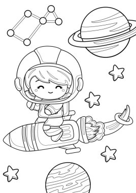 Astronot Çocuklar Dış Uzay Çizgi Filmleri Çocuklar ve Yetişkinler için Renklendirme Etkinliği