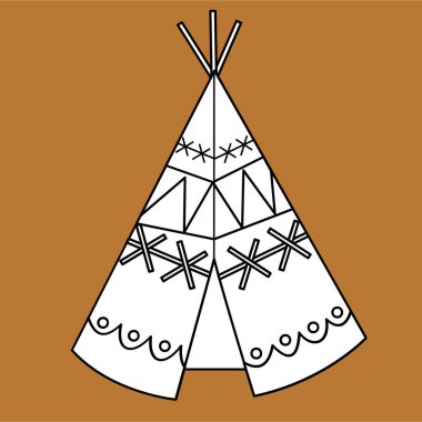 Yerli Amerikan Yerlileri Klasik Antik Karikatür Dijital Damga Taslağı Binası