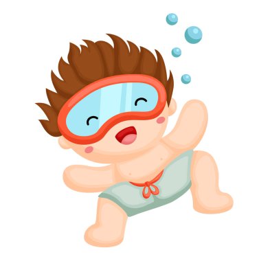 Mutlu Çocuklar Yüzme Oynuyor Spor Sahil Saati Yaz Aktivitesi Çizgi Film Gösterimi Vektör Clipart Çıkartması
