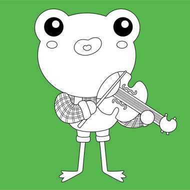 Şirin Kurbağa Hayvan Müzisyenleri Müzik Gösterisi Enstrümanı Melodi Çizgi Filmi Dijital Damga Taslağı Çalıyor