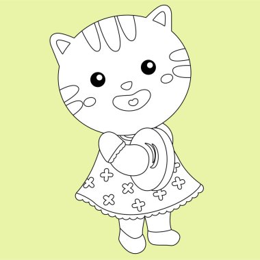 Sevimli Kedi Hayvan Müzisyenleri Müzik Şovu Enstrümanı Melodi Çizgi Filmi Dijital Damga Tasarımı Çalıyor