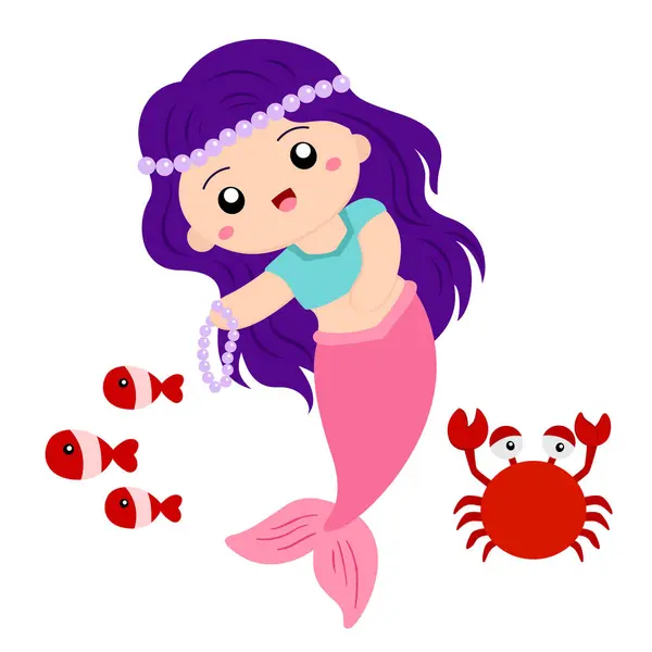 stock vector Cute Beautiful Little Girl Kids Mermaid Cartoon Illustration Vector Clipart Sticker Background Decoration