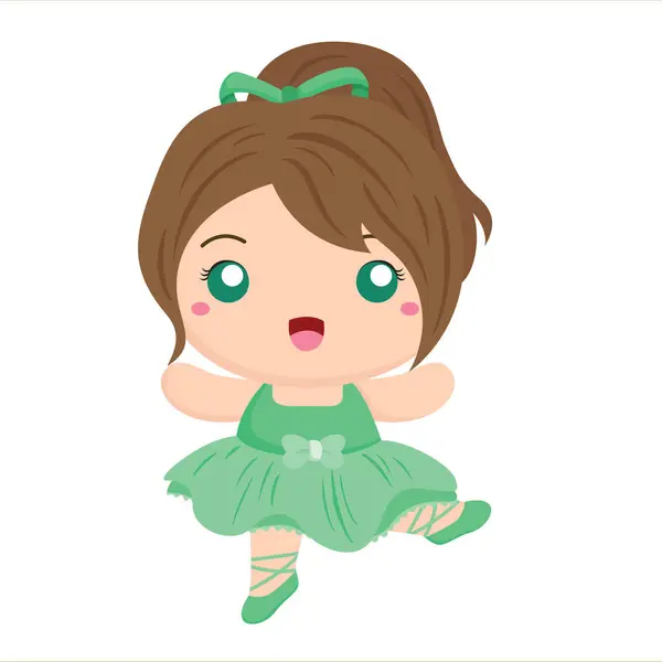 stock vector Cute Green Little Girl Ballerina Wearing Ballet Costume Sport Cartoon Illustration Vector Clipart Sticker Decoration Background