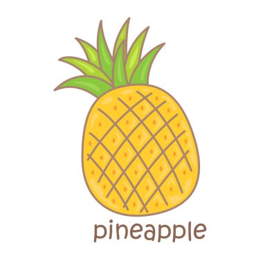 Pineapple Kelime Hazinesi Ders Etkinliği Çizgi Film Çizimi Vektör Clipart Çıkartma Arkaplanı Alfabesi P