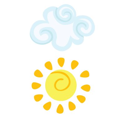 Güneşli ve Bulutlu Gün Doğası Çizgi Film Gösterimi Vektör Clipart Çıkartma Arkaplanı Dekorasyonu