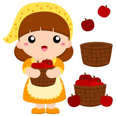 Mutlu ve Sevimli Çiftçi Çiftlik Hayatı Kız Çocuk Çizgi Film Çizimi Vektörü Clipart Çıkartma Dekorasyonu