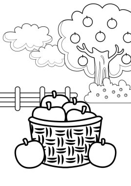 Doğa Çiftliği Elma Ağacı Bitkileri Toplama Çocuklar ve Yetişkinler için Çizgi Film Renklendirme Etkinliği