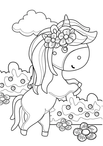 stock vector Cute and Funny Unicorn Fantasy Animal Horse Cartoon Coloring Activity School for Kids and Adult