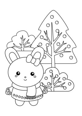 Şirin Tavşan Kış Hayvanı Noel Tatili Çizgi Film Çocuklar ve Yetişkinler için Renklendirme Etkinliği