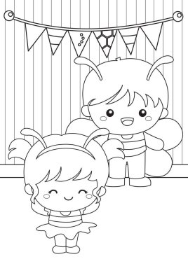 Sevimli Bebekler Çocuk Arı Kostümü Giyen Kız Çocuk Çocuklar ve Yetişkinler İçin Çizgi Film Renklendirme Etkinliği