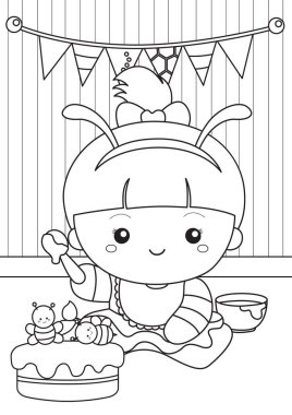 Sevimli Bebekler Çocuk Arı Kostümü Giyen Kız Çocuk Çocuklar ve Yetişkinler İçin Çizgi Film Renklendirme Etkinliği