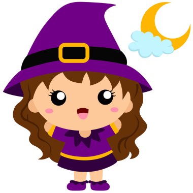 Tatlı Kız Çocuklar Cadılar Bayramı Cadısı Cadılar Bayramı Kostüm Ekim Çizgi Film Çizimi Vekil Clipart Çıkartma Dekorasyonu