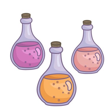 Cadılar Bayramı Sembol Aksesuarları İksir Sihirli Sıvı Cadı Çizgi Film Çizim Vektörü Clipart Sticker 