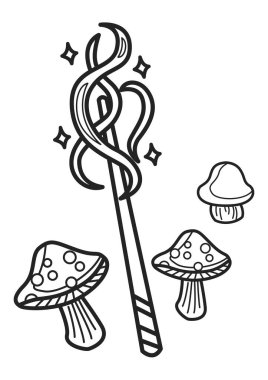 Cadılar Bayramı Sembol Aksesuarları Mantar Süslemeleri ve Büyülü Cadı Çizgi Filmi Çocuklar ve Yetişkinler için Renklendirme Etkinliği