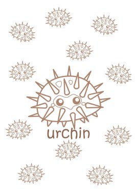 Urchin Hayvan Sözlüğü Okulu Çizgi Film Çocuklar ve Yetişkinler İçin Renklendirme Etkinliği için Alfabe U