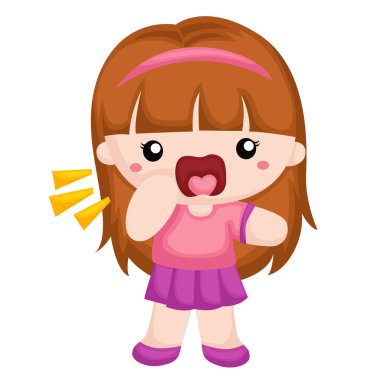 Sevimli Kız Çocuk İfadesi Öfkeli Bağırma Etkinliği Çizgi Film Gösterimi Vektörü Clipart Çıkartma Dekorasyonu Arkaplanı