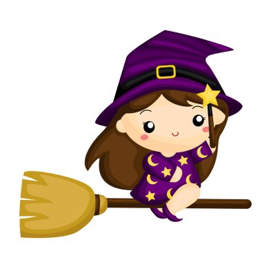 Tatlı Cadılar Bayramı Çocukları Cadısı Cadı Karakteri Çizgi Film Vektörü Clipart Çıkartma Dekorasyonu