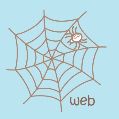 Alphabet W For Web Spider Animal Vocabulary School Lesson Learning Cartoon Digital Stamp Outline clipart