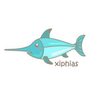 Xiphias Balık Hayvanları Sözcük Hazinesi Okulu Dersi Okuma Okuma Yazma Harfleri Çizim Çizimi Vektörü Clipart Yapıştırma Arkaplanı