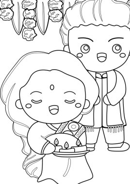 Diwali Hindistan Deepavali Geleneksel Kostüm Moda Çocukları Kız Çocuklar Tatil Çifti Çizgi Film Boyama Etkinliği Çocuklar ve Yetişkinler İçin