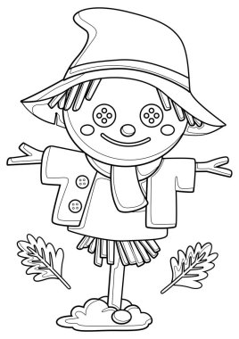 Autumn Thanksgiving Scarecrow Symbol Season Holiday Cartoon Coloring Activity for Kids and Adult clipart