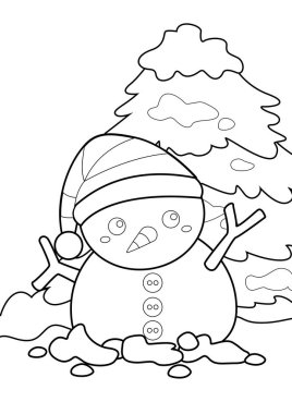 Cute and Funny Snowman Winter Season Christmas Cartoon Coloring Holiday Activity for Kids and Adult clipart