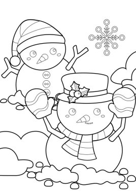 Cute and Funny Snowman Winter Season Christmas Cartoon Coloring Holiday Activity for Kids and Adult clipart