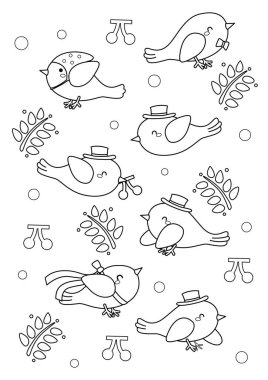 Cute Animal Bird House Design Cartoon Coloring Holiday Activity for Kids and Adult clipart