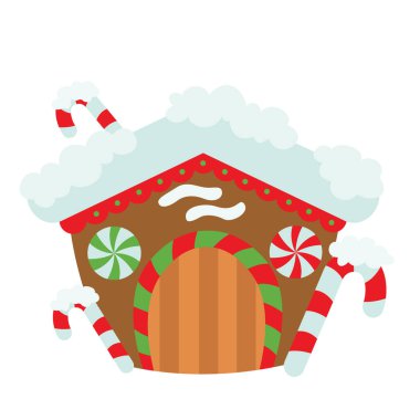 Cute Gingerbread House Cookies Design Chocolate and Candy for Christmas Holiday Season Greeting Cartoon Illustration Vector Clipart Sticker Decoration Accessories clipart