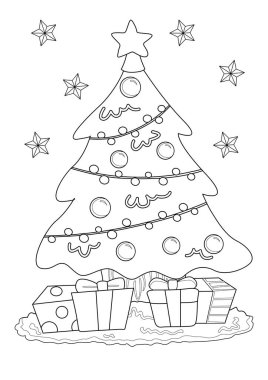 Tatlı Noel Ağacı Dekorasyonu Çocuklar ve Yetişkinler için Karikatür Renklendirme Etkinliği