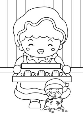 Çocuklar ve Yetişkinler için Noel Pastası Pişirme Çizgi Filmi Boyama Tatil Etkinliği