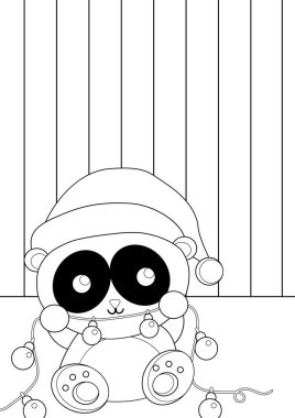 Cute Christmas Panda Animal Winter Holiday Party Cartoon Coloring Activity for Kids and Adult clipart