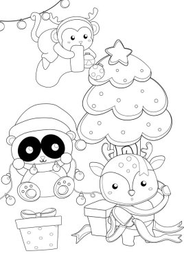Şirin Noel Panda Randa Geyiği Kış Tatil Partisi Çocuklar ve Yetişkinler için Çizgi Film Boyama Etkinliği
