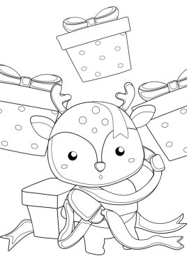 Cute Christmas Raindeer Animal Winter Holiday Party Cartoon Coloring Activity for Kids and Adult clipart