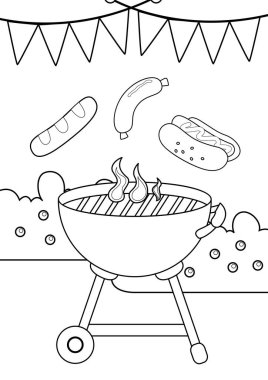 Barbekü Araçları Çocuklar ve Yetişkinler için Izgara Piknik Tatil Çizgi Filmi Renklendirme Etkinliği
