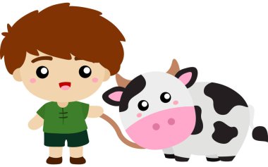 Cute Little Boy Kids and Animal Cow From Jack and The Beanstalk Bedtime Story Classic Cartoon Illustration Vector Clipart Sticker Decoration Background clipart