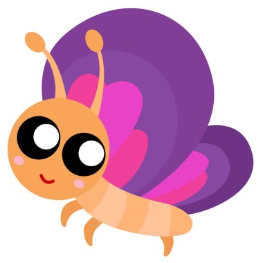 Şirin Kelebek Hayvan Vahşi Yaşam Çizgi Filmi Vektörü Clipart Çıkartma Dekorasyonu