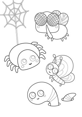 Şirin Örümcek Solucanı Kelebek Böcek Uçuyor Vahşi Yaşam çizgi film Çocuklar ve Yetişkinler için Renklendirme Etkinliği